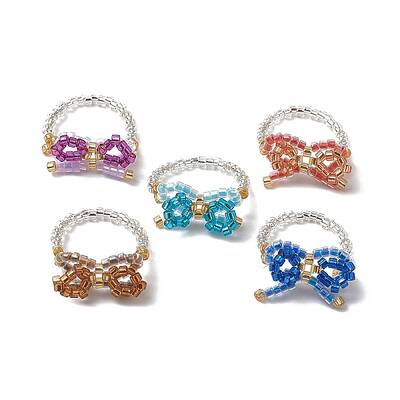 Bowknot Glass Braided Beaded Finger Rings for Women