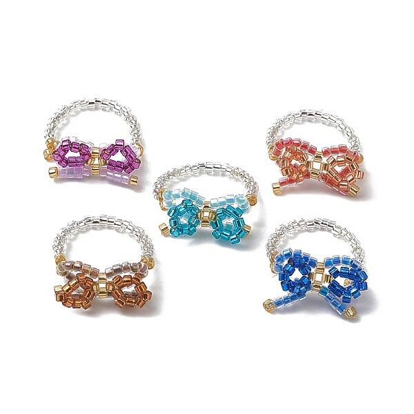 Bowknot Glass Braided Beaded Finger Rings for Women