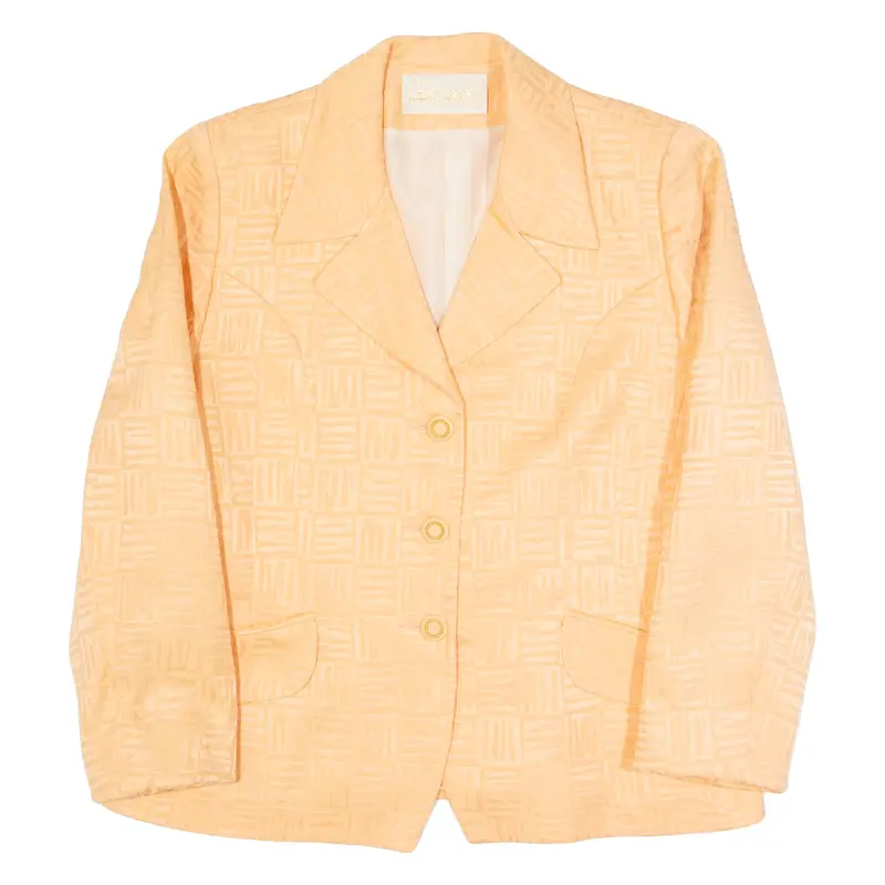 LEO GUY Womens Printed Blouse Orange V-Neck Long Sleeve Check M