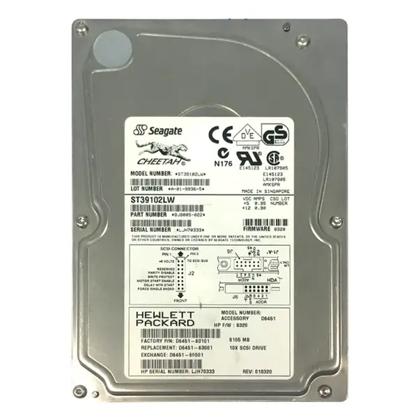 D6451-60101 HP 9.1GB Wide Ultra2 SCSI 10000 3.5-inch Hard Drive