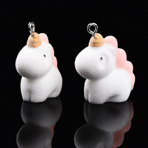 Flocky Anima Resin Pendants with Platinum Iron Loop