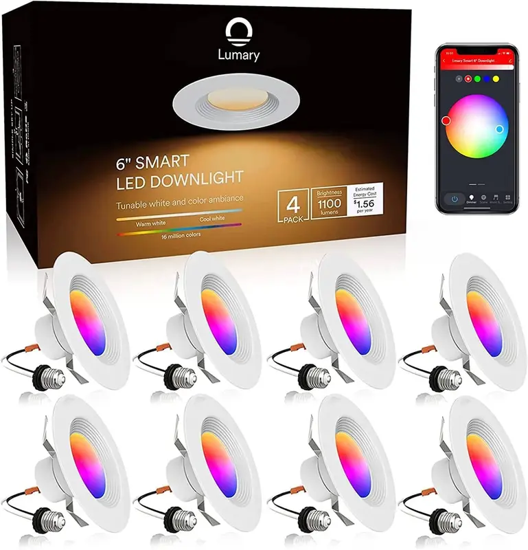 Lumary Smart Wi-Fi Recessed Can Light RGB LED Retrofit Downlight 6 inch 8 PCS