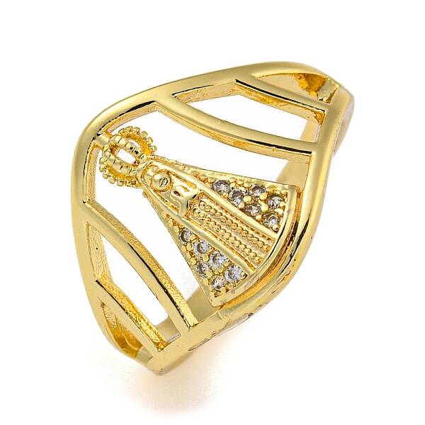 Virgin Mary Hollow Brass Micro Pave Cubic Zirconia Open Cuff Rings for Women