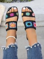 Women's Boho Style Embroidered Design Slides, Casual Trendy Flower Decor Slides, Ethnic Style Sandals, Fashionable Slides for...