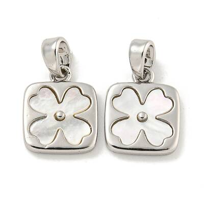 Natural Shell & Brass Square with Flower Charms with Snap on Bails