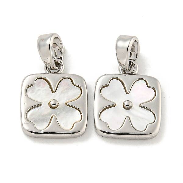 Natural Shell & Brass Square with Flower Charms with Snap on Bails