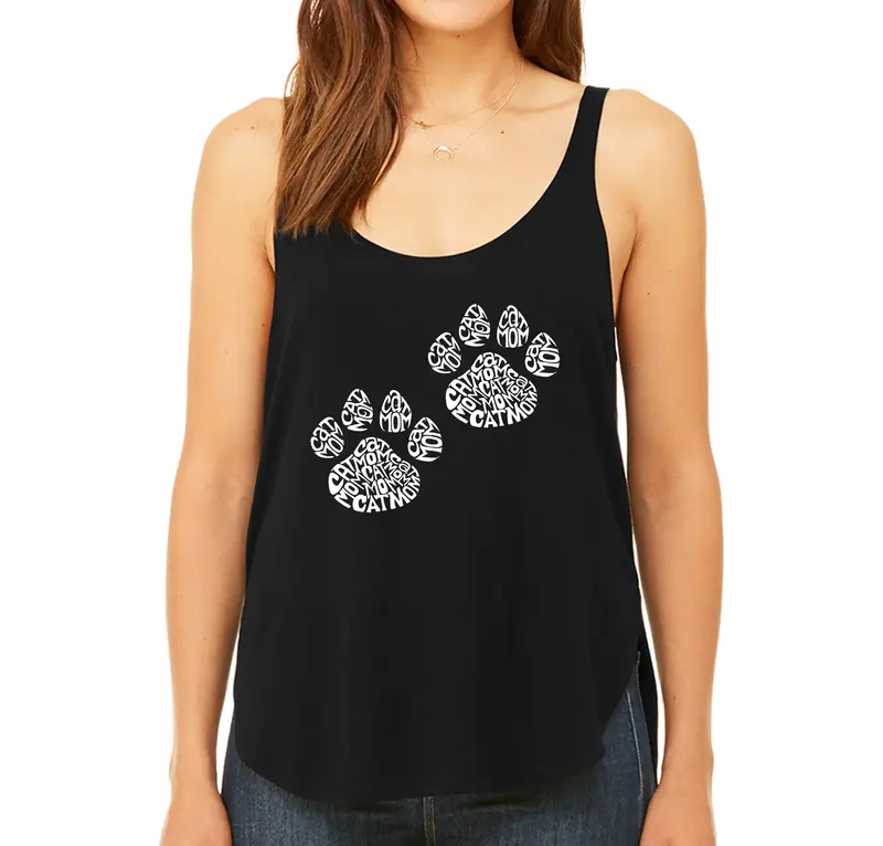 Cat Mom - Women's Premium Word Art Flowy Tank Top - Black - Medium