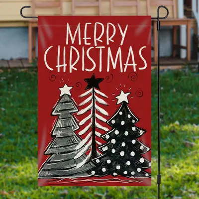 Red Xmas Tree Burlap Merry Christmas Garden Flag - Aperturee