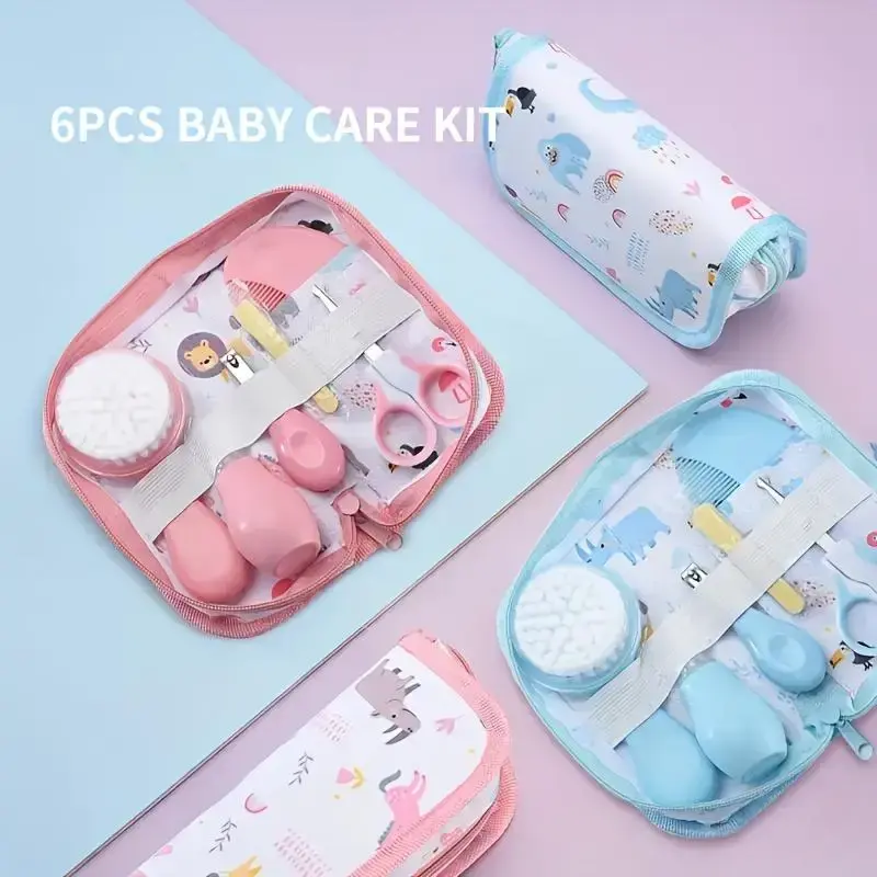Baby Care Kit with Storage Bag, 6 Counts/set Portable Travel Baby Care Kit, Baby Supply Kit, Newborn Baby Essentials