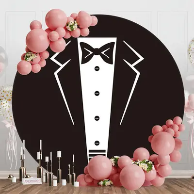 Round Black White Suit Tie Birthday Party Backdrop