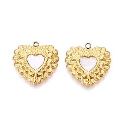304 Stainless Steel Pave Natural White Shell Pendants