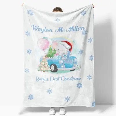 Custom Name Snowflake Baby First Christmas Blanket - Aperturee