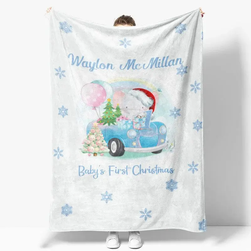 Custom Name Snowflake Baby First Christmas Blanket - Aperturee