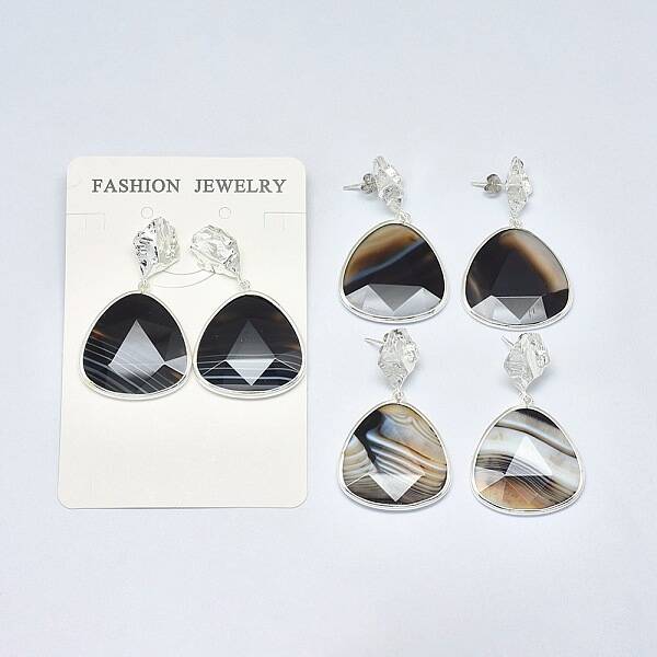 Natural Stripe Agate Dangle Stud Earrings