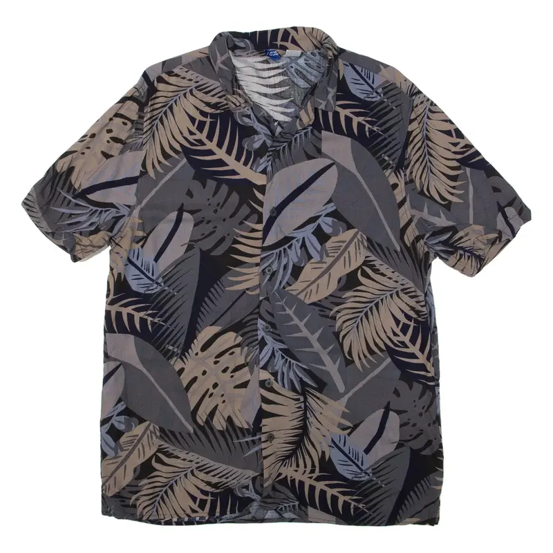 DIVIDED Mens Hawaiian Shirt Grey Floral M