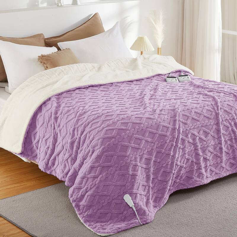 Garvee Electric Blanket King Size Dual Control - 10 Heat Levels & Time Settings - Thick Tufted Sherpa - ETL Certified, Fast H...