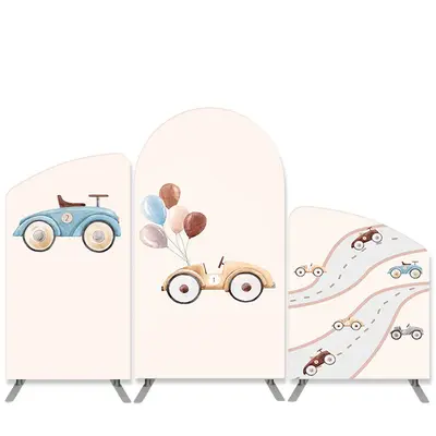 Aperturee Beige Cars Coming Cartoon Baby Shower Arch Backdrop Kit | Circle Arch Backdrop Diy | Diy Round Arch Backdrop | Chia...
