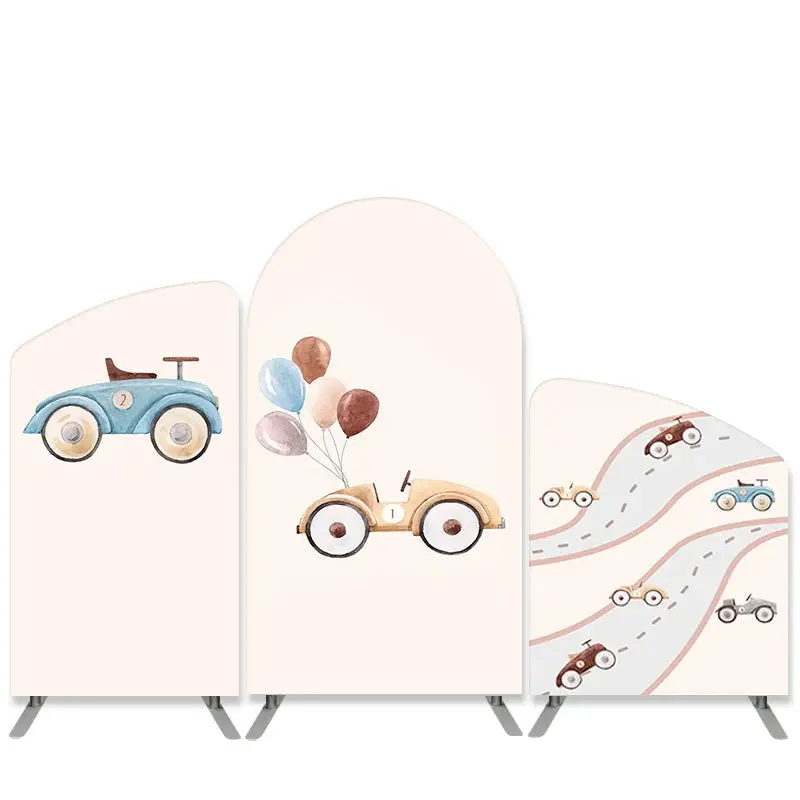 Aperturee Beige Cars Coming Cartoon Baby Shower Arch Backdrop Kit | Circle Arch Backdrop Diy | Diy Round Arch Backdrop | Chia...