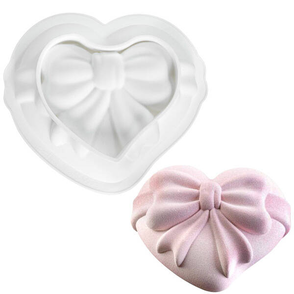 Food Grade Heart with Bowknot Mousse Cake Silicone Molds