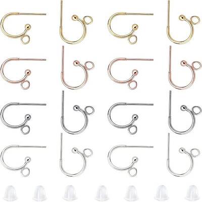 24Pcs 4 Colors 304 Stainless Steel Half Hoop Earrings