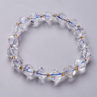 Faceted Natural Quartz Crystal Stretch Beaded Bracelets