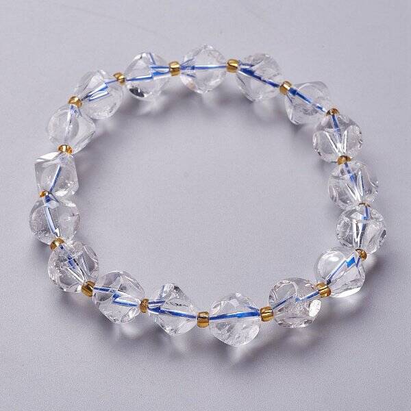 Faceted Natural Quartz Crystal Stretch Beaded Bracelets