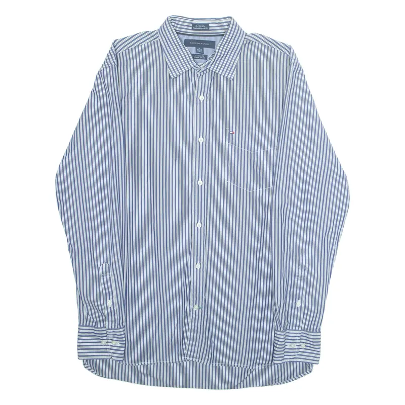 TOMMY HILFIGER Custom Fit Mens Shirt Blue Striped Long Sleeve M