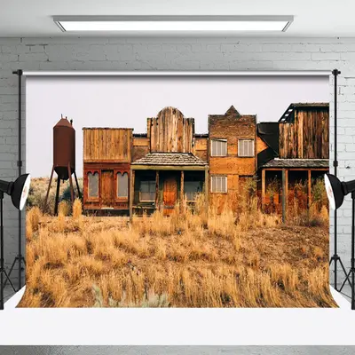Retro Grassland Western Cowboy Architecture Backdrop - Aperturee
