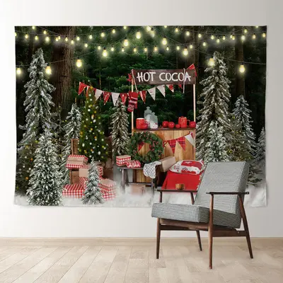 Aperturee Hot Coca In Snowy Forest Light Christmas Backdrop