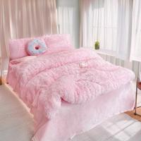 4 Piece Plush Duvet Cover Set (1 Fluffy Faux Fur Duvet Cover+ 1 Velvet Bed Flat Sheet + 2 Furry Pillow Shams), Soft & Warm Be...