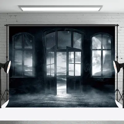 Moon Starry Foggy Window Door Photo Backdrop - Aperturee