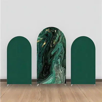 Dark Green Black Gold Mixed Marble Arch Backdrop Kit - Aperturee