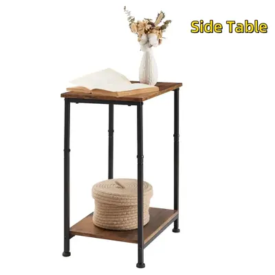 NW7Lbs 2-Tier Small End Table Sofa Table, Nightstand with 2-Layer Storage Shelves, Bedside Table for Living Room, Bedroom, Of...