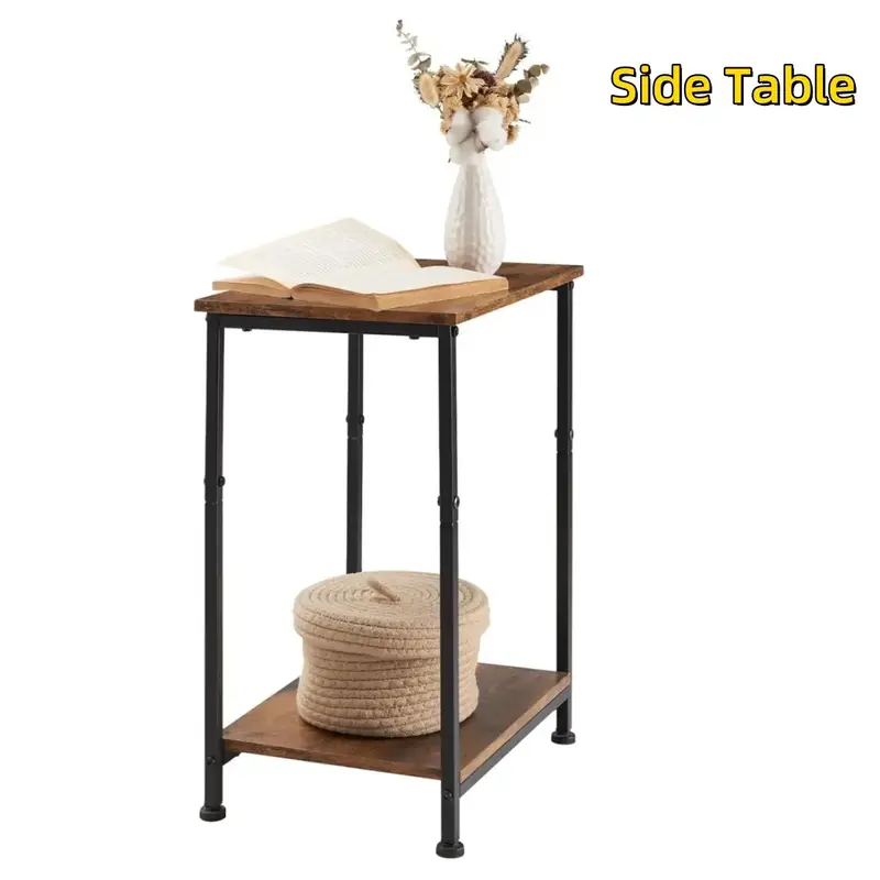 NW7Lbs 2-Tier Small End Table Sofa Table, Nightstand with 2-Layer Storage Shelves, Bedside Table for Living Room, Bedroom, Of...