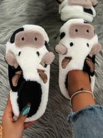 2025 New Trending Shoes, Cute Fluffy Novelty Cow Slippers, Matching Soft Plush House Slippers, Cozy Bedroom Slippers for Back...