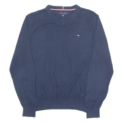 TOMMY HILFIGER Mens Jumper Blue V-Neck Tight Knit XS