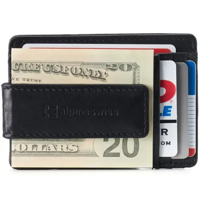 Alpine Swiss Harper Mens RFID Slim Money Clip Front Pocket Wallet Minimalist Leather ID Card Holder