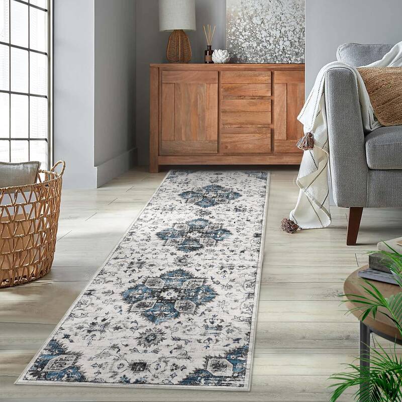 Garvee Runner Rug 2x6 Washable Rugs for Living Room Distressed Vintage Rug for Bedroom Tribal Medallion Office Rug Low Pile N...