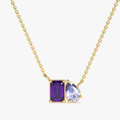 Gold Vermeil Princess Cut & Pear Cut Personalized Birthstone & Sisters Pendant Necklace
