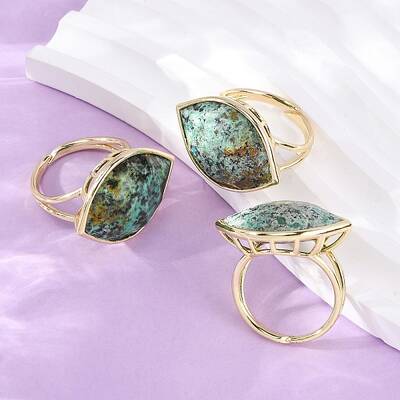 Horse Eye Natural African Turquoise(Jasper) Cuff Rings