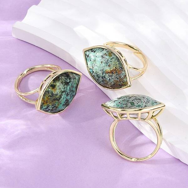 Horse Eye Natural African Turquoise(Jasper) Cuff Rings