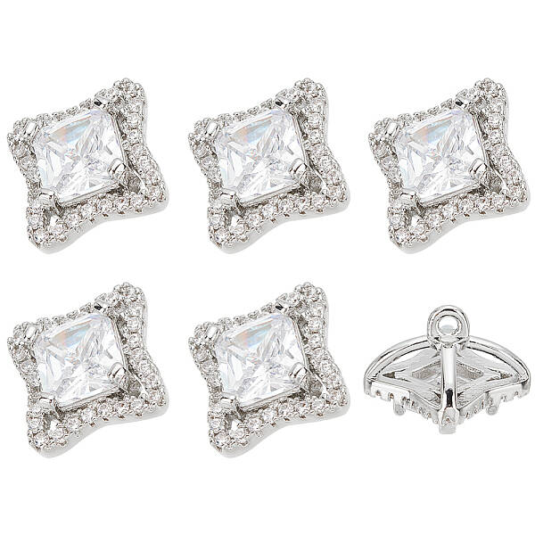 6Pcs 1-Hole Brass with Cubic Zirconia Shank Buttons