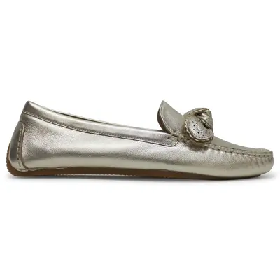Cole Haan Bellport Bow Driver Leather Women's Boat Shoes - Soft Gold - Size:US 10 Women