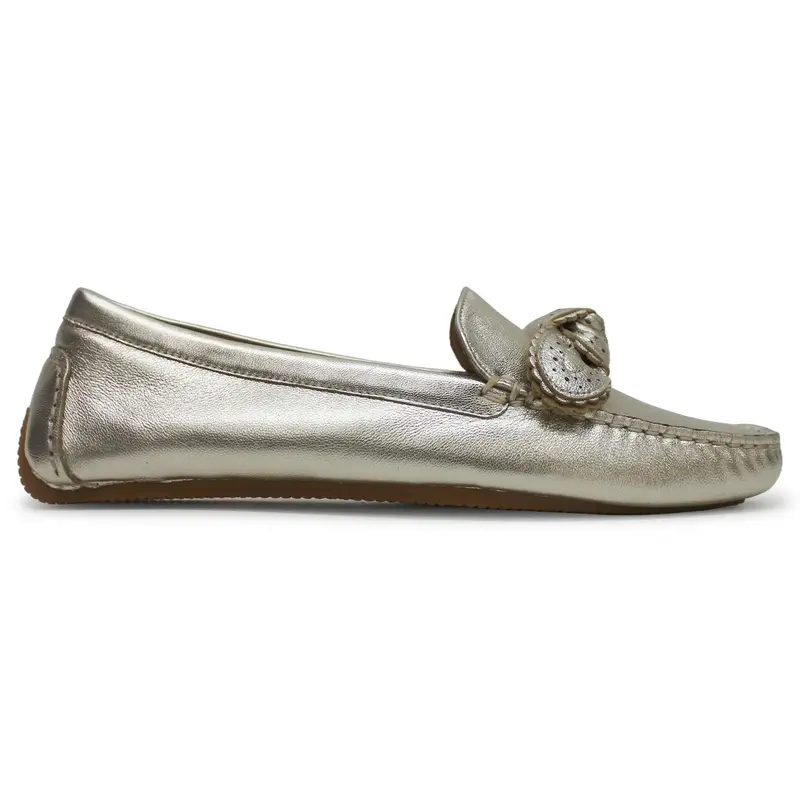 Cole Haan Bellport Bow Driver Leather Women's Boat Shoes - Soft Gold - Size:US 10 Women