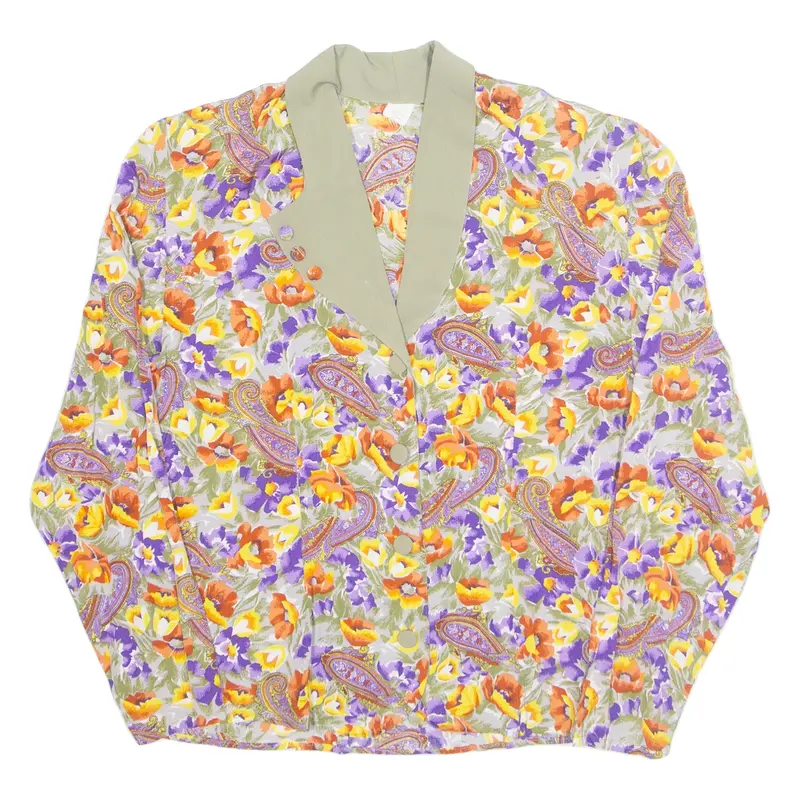 Womens Printed Shirt Purple Collared Long Sleeve Viscose Floral 2XL