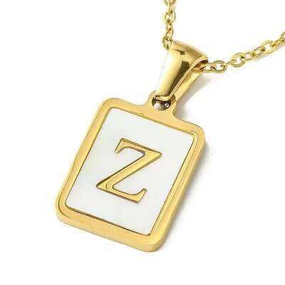 Ion Plating(IP) Rectangle with Initial Letter 304 Stainless Steel Pendant Necklace