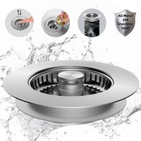 Hibbent All Metal Kitchen Sink Strainer Stopper Combo - Stainless 3-in-1 Pop Up Sink Drain Strainer with Handle Rod for US St...