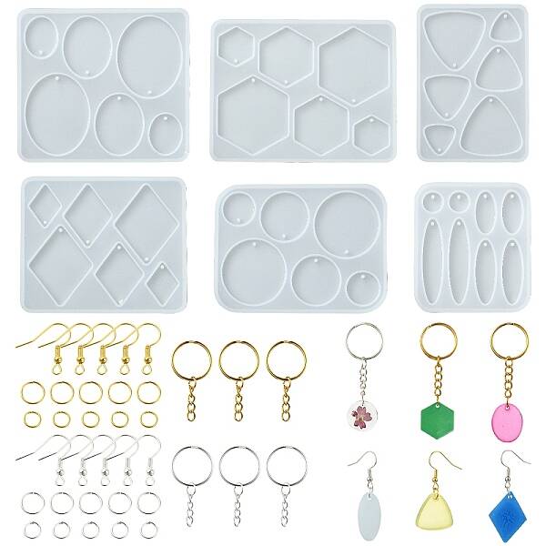 DIY Hexagon & Rhombus & Triangle & Oval Pendant Silicone Molds for DIY Earring Making