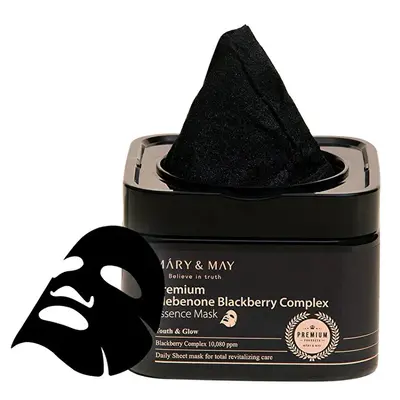 Mary & May Maschera Viso Multiuso Premium Idebenone Blackberry Complex (Essenza Maschera) 20 Pezzi