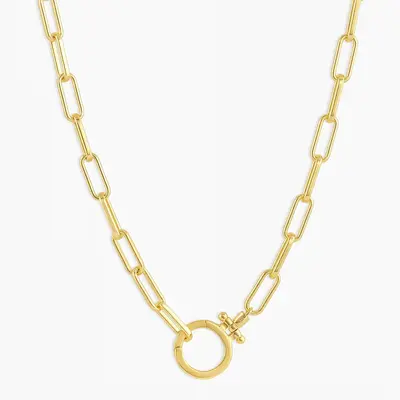 Sterling Silver with Yellow Gold Plated Round Paper Clip Chain Necklace